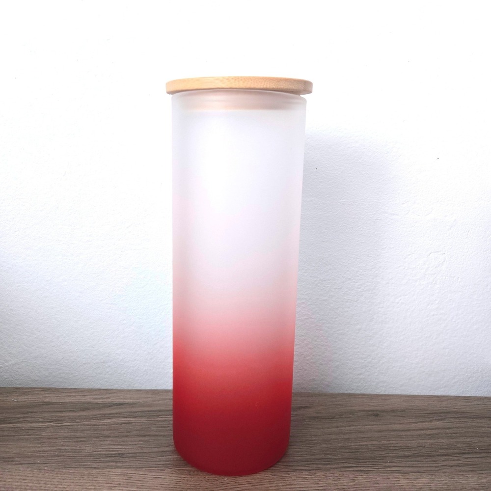 Red Ombre Frosted Glass Sublimation Tumbler with Bamboo Lid 25oz Skinny DIY
